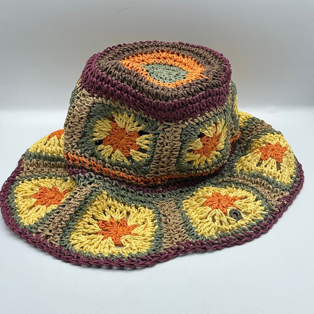 ANTHROPOLOGIE x PETER GRIMM Pura Vida Crochet Granny Square Sun Hat - Picture 3 of 5
